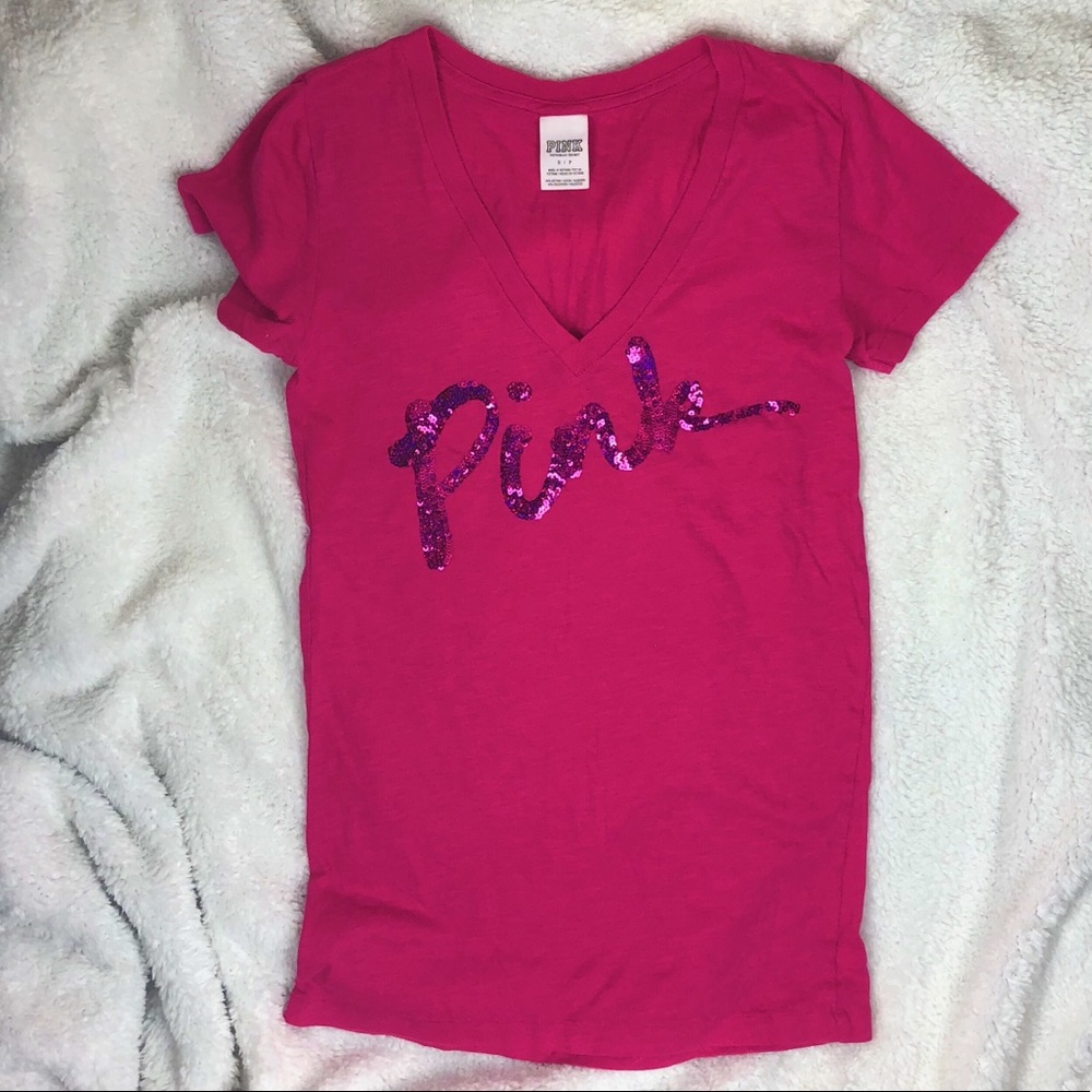 VS PINK Sequin V-Neck Tee